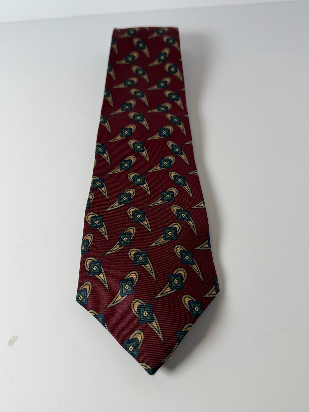 VTG Polo Ralph Lauren Blue Label Silk Tie Maroon Geometric Art Deco USA